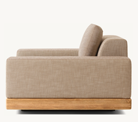 CORTONA Chaise longue d'extérieur en teck Cadre en bois de teck massif Canapé de salon d'hôtel Tissu blanc Style de luxe moderne Vie en plein air