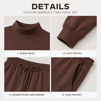 Ensemble 2 pièces personnalisé pour femme : Sweat-shirt court à col montant et demi-zip en molleton bouclette, et pantalon large à cordon de serrage pour un style décontracté urbain