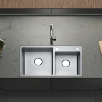 Évier de cuisine double en acier inoxydable noir fait main moderne, évier de cuisine double à encastrer, ensemble d'éviers de cuisine