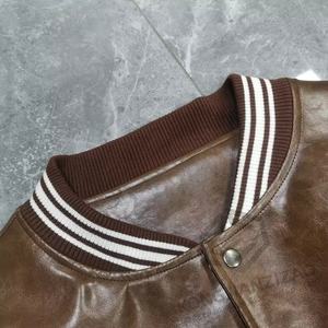 Blouson Bomber Motard Vintage de Haute Qualité avec Logo Gaufré pour Homme, en Similicuir et Toile, Coupe-Vent Hiver, Style Streetwear - Product Image 3