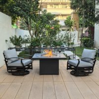 Table d'extérieur moderne en aluminium avec foyer au gaz, design en bambou