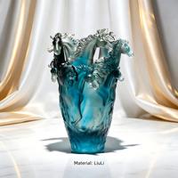 Vase Cheval au Galop en Verre Ambré Liuli, Sculpture en Cristal Faite à la Main, Décoration de Table de Luxe pour la Maison, Ornement Cadeau d'Entreprise Personnalisé avec Logo