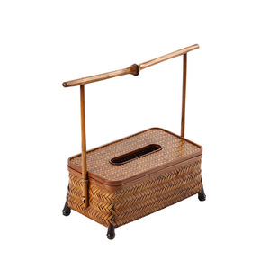 <b>Bamboo</b> Woven Tissue Box With Handle Retro Chinese Style For Home Living Room Tea Ceremony Accessory - Product Image 5