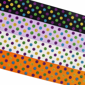 Nastro in Grosgrain Glitterato con Pois Scintillanti per Halloween, 3,8 cm x 10 Iarde, per Confezioni Regalo e Decorazioni per Feste - Product Image 2