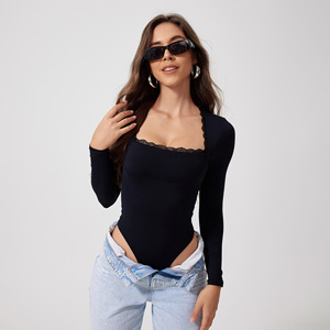 Mono de encaje de manga larga elegante desnudo elástico de alta calidad Base de baile de Ballet Delgado Sexy de una pieza deporte Fitness mono de encaje - Product Image 5