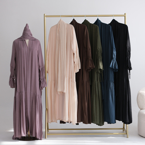 Nueva Abaya <span class=keywords><strong>2026</strong></span> EID para Mujer, Abaya de Lino Viscosa Plisada, Abaya Abierta, Vestido Musulmán, Ropa Islámica, Cárdigan para Mujer, Hiyab, Conjunto de 2 Piezas - Product Image 2