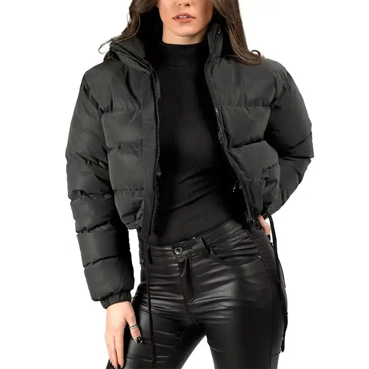 Venta al por mayor abrigo personalizado para mujer logotipo bordado de las mujeres llenar abajo abrigos crop top de talla grande abrigos de Mujer