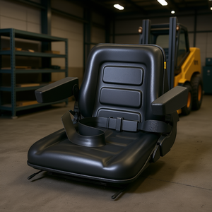 Siège de chariot élévateur en PVC noir avec accoudoirs et ceinture de sécurité réglable pour chaise industrielle de chargeuse compacte - Product Image 2