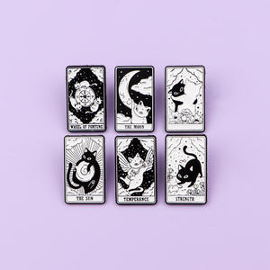 创意福轮塔罗牌黑白猫别针猫形猫日月金属珐琅翻领别针胸针包 - Product Image 5