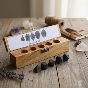 Vente en gros de coffrets de 5 pièces en tourmaline noire écologiques faits à la main, géométrie sacrée, boîte en bois, pierres semi-précieuses naturelles - Product Image 3
