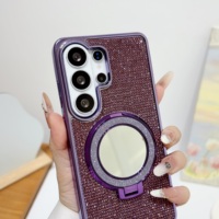 Coque de téléphone de luxe antichoc avec strass brillants, support anneau miroir et béquille magnétique pour Samsung Galaxy S25/S26 Ultra