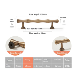 Brass Bamboo Shape Eco-Friendly Wardrobe Door Handles American Modern Minimalist Luxury Gold <strong>Drawer</strong> Pulls for Cabinet Wine - Product Image 2