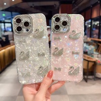 Coque de téléphone de luxe coréenne pour femme avec strass, cygne, papillon, nœud papillon et chaîne de perles pour iPhone 17 Pro Max, 16, 15, 14 Plus, 13