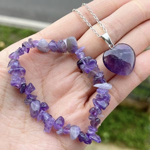 Pulsera de piedras preciosas para mujer, collar de corazón pequeño, conjunto de cadena, explosiones, piedra de amatista semipreciosa Natural, Cruz, estilos de hadas de amor - Product Image 5