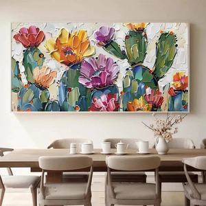 Cuadro de Arte Impasto 3D con Textura de Cactus, Pintura al Óleo Original Pintada a Mano, Obra de Arte de Gran Tamaño Enmarcada, Decoración de Pared para el Hogar y Galería - Product Image 4