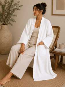 <b>White</b> Knitted V-neck Women's Open Front Long Shrug Duster Eco-Friendly Breathable Lightweight Lounge Party Wear B2B Wholesale S - Product Image 3