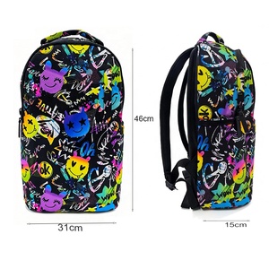 トレンディなスマイリーグラフィティバックパック、通気性のあるユース学生スクールバッグ、大型ラップトップバックパック、デイリーカジュアル旅行用パック - Product Image 3