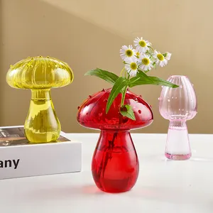 Mouth Blown Different Color Glass Mushroom for Hydroponics Plant and Mini Flowers to Decorated Your Desk