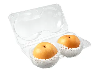2pcs PET一次性塑料水果容器翻盖透明透明苹果梨外卖水果包装盒