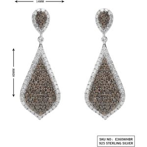 Teardrop Dangle <b>Earrings</b> 2.67 Cttw Round Cut Brown Diamond 925 Sterling <b>Silver</b> Prong Set <b>Wedding</b> Jewelry for Women - Product Image 4