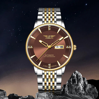 Montre mécanique automatique pour homme PINDU, ultra-fine, minimaliste, avec index en diamant, fenêtre de date, bracelet en acier inoxydable