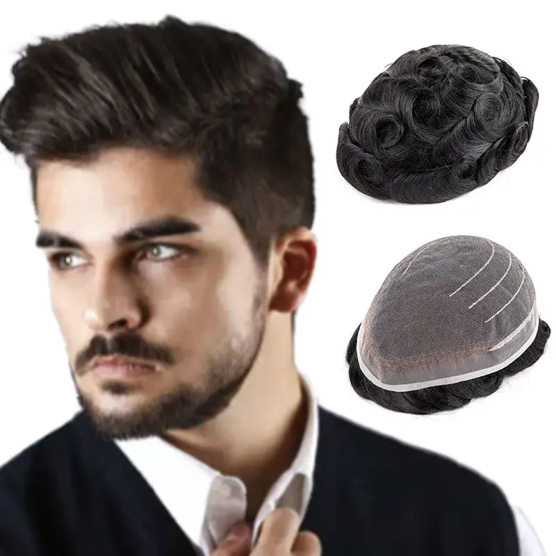 BLT stok 8*10 6 inç mono dantel peruk orta ışık yoğunluğu yumuşak nefes alabilirlik gerçek insan saçı sistemi erkekler için peruk