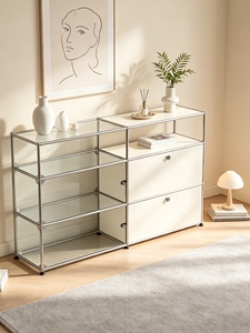 Luxury Mid-century Modular Stainless Steel <b>Sideboard</b> Bauhaus-Style Living Room <b>Storage</b> Cabinet 3 Shelves TV Cabinet Model 1369 - Product Image 1