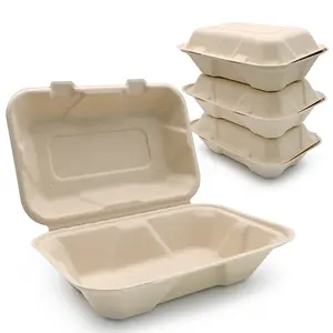 LuzhouPack nouveau 2024 850ml 9 pouces biodégradable et compostable Bagasse jetable togo boîte alimentaire