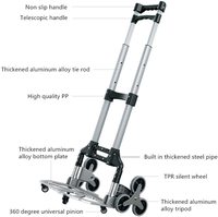 Chariot à main robuste à 6 roues, plateforme réglable en aluminium, chariot monte-escaliers, capacité de charge de 75 kg, chariot pliable portable, outils
