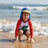 Maillot de bain personnalisable pour enfants, ensemble 3 pièces avec cache-cou, chapeau de soleil UPF 50+, et rashguard à manches longues pour garçons