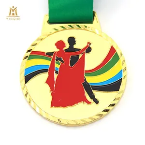 High quality zinc alloy metal award medal with ribbon coating dance medals and trophies