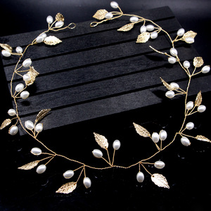 Diadema Dorada de Novia Estilo Mori Coreano, Diadema de Hojas y Perlas, Accesorios para Damas de Honor, Vestido de Novia Formal - Product Image 1