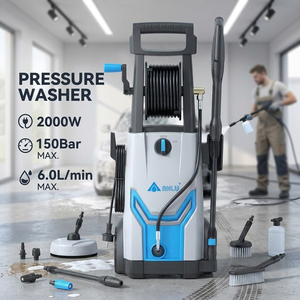 Nettoyeur <span class=keywords><strong>haute</strong></span> <span class=keywords><strong>pression</strong></span> électrique portable <span class=keywords><strong>professionnel</strong></span> 2000W, lave-auto avec longue poignée et enrouleur de tuyau - Product Image 1