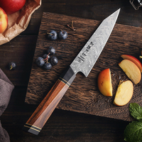 Couteaux de cuisine en acier damas de style japonais, manche en bois de fer du désert, ensemble de couteaux de chef 3 pièces avec boîte cadeau en bois