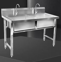 Table d'évier double autoportante en acier inoxydable 304 personnalisée avec roulettes, capacité de charge de 300 kg/m pour cuisine de restaurant commercial