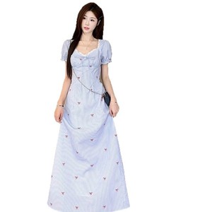Sweetheart Neck Short Sleeve Dress With Bow Print A Line Casual Daily Wear - Product Image 5