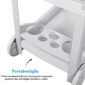 Plastic Garden Food <b>Trolley</b> With Wheels 53x74x73 Cm <b>White</b> Outdoor Cart 2 Shelves Utility Cart - Product Image 4