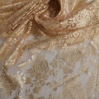 Dentelle métallique dorée et argentée multicolore en polyester non élastique à grandes fleurs pour tissu de robe – Stock disponible