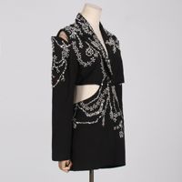Manteau de mode pour femme, style vintage irrégulier, à manches longues, unique, luxueux, décontracté, orné de perles et de strass, collection automne-hiver
