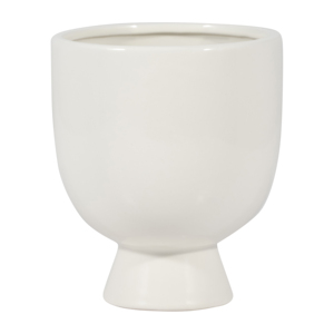 Pot de fleurs en céramique moderne, jardinière décorative pour intérieur et extérieur, blanc avec design orange et bleu - Product Image 3