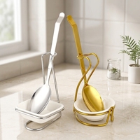Support à cuillères double en acier inoxydable et céramique, 4 pièces, couleur argent et or, pour buffet d'hôtel