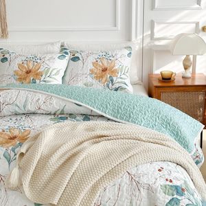 Penjualan Terbaik merah muda hijau bunga bunga dicetak desain selimut mewah seprai untuk semua musim - Product Image 2