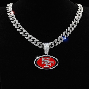 Glassato fuori San Francisco 49ers collane Charm Bling all'ingrosso catena cubana Hip Hop uomo donna lega placcato <span class=keywords><strong>oro</strong></span> ciondolo strass - Product Image 3