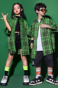 Tenues de rue pour enfants, vêtements hip-hop pour adolescents, chemise à carreaux verte surdimensionnée, shorts cargo pour fille et garçon, <span class=keywords><strong>costume</strong></span> de danse jazz - Product Image 6