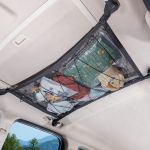 Filet de rangement pour plafond de voiture, double couche, en maille, avec fermeture éclair, universel pour SUV, fourgonnette, voyage sur route, camping - Product Image 1