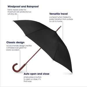 36"*8k Eco Auto Open <b>Umbrella</b> Classic Wooden J Stick Handle with Easy Grip Windproof Rainproof and Durable Canopy Design - Product Image 4