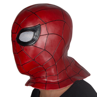 Máscara de látex roja de héroe de la web, de cabeza completa, base roja brillante, patrón de tela negra, orificios para los ojos de malla, superficie texturizada realista, suave, para fiestas.