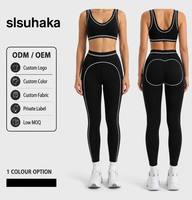 Ensemble de sport pour femme noir et blanc avec bordure, soutien-gorge de sport et leggings taille haute, extensible, idéal pour la danse, la gym et la course à pied