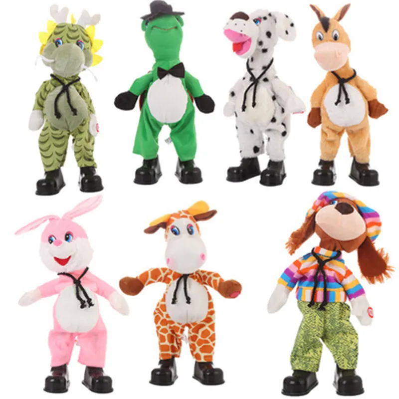 Desain baru boneka hewan goyang kepala rusa musik lucu bayi Atuffed hewan sapi mainan kuda