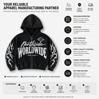 Sweat-shirt en coton épais pour homme, coupe oversize unisexe, avec fermeture éclair intégrale, imprimé, effet délavé, coupe décontractée, vente en gros